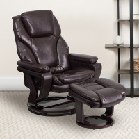 Flash Furniture Contemporary Brown Leather Recliner and Ottoman with Swiveling Mahogany Wood Base BT-70222-BRN-FLAIR-GG